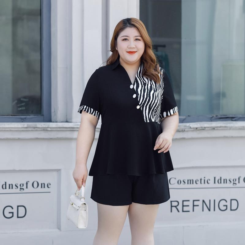 Plus Size Women's Shirt Irregular Splicing Collision Short Sleeve Top