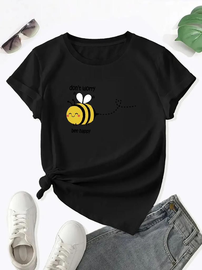 Bee Graphic Short Sleeve Sports Tee Round Neck Causal Workout Tshirt Unisexs Activewear Unisex Clothes