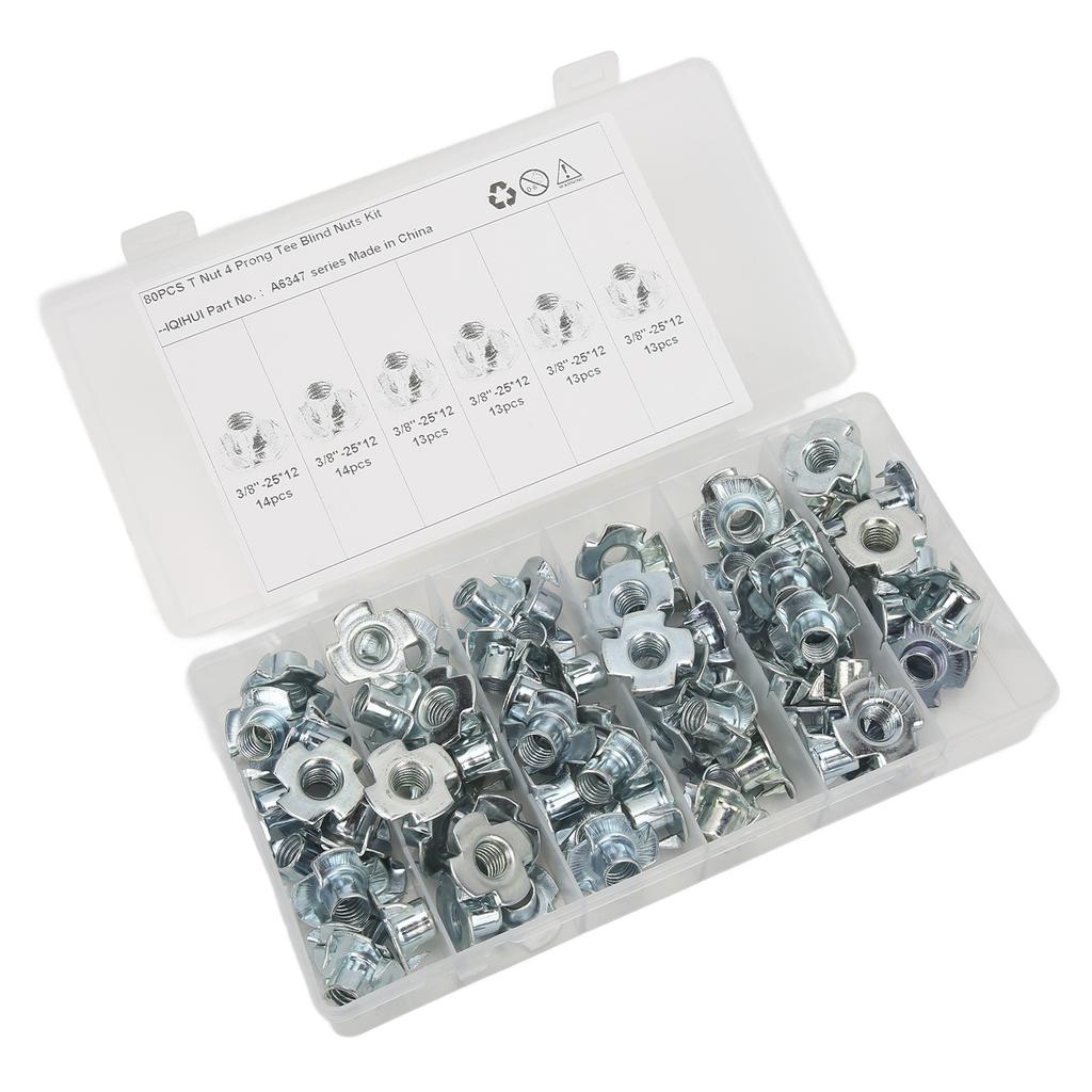 80Pcs Four Claw Nut Strong Durable Rust Prevention Carbon Steel 3 8in Nuts for Furniture Cabinet Door Connection