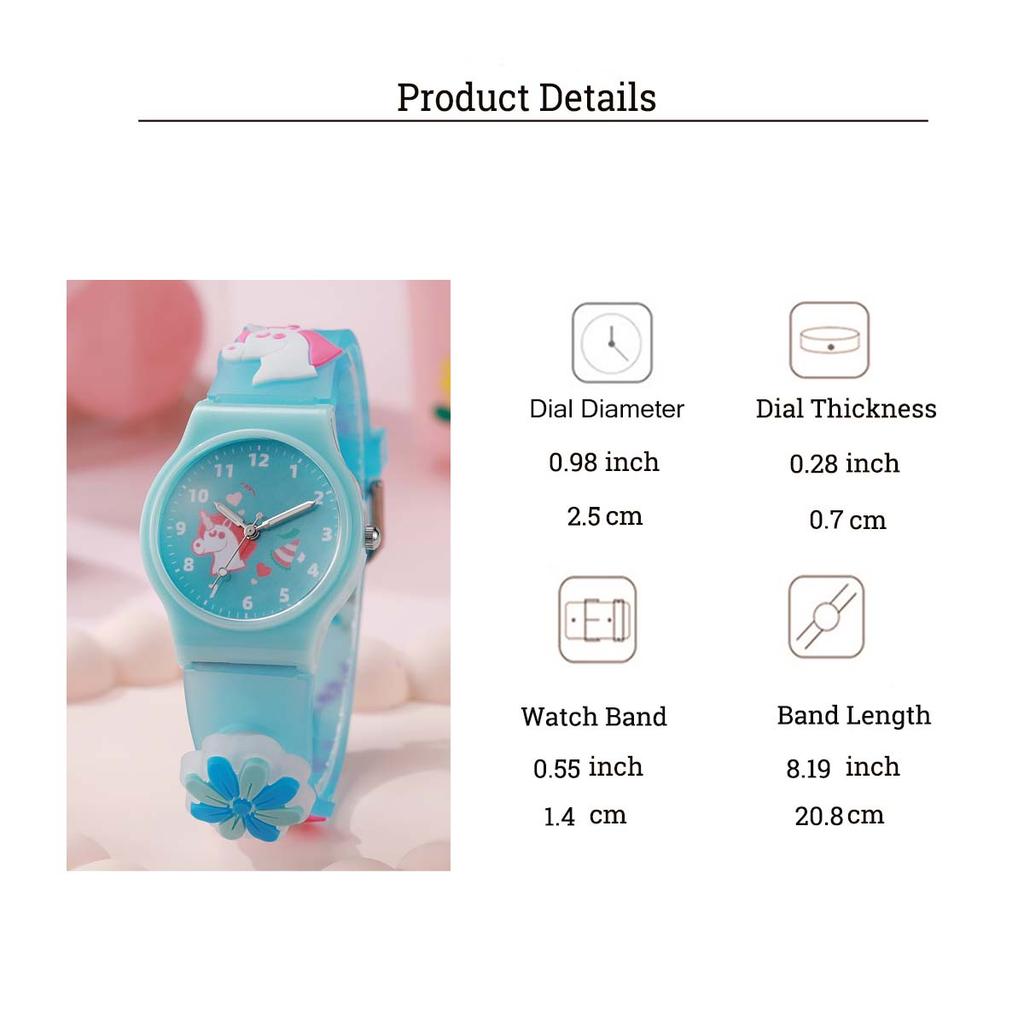 Novo estilo relógio de pulso de quartzo de desenho animado de festa de unicórnio para meninas, pulseira de silicone, relógio de quartzo bonito e colorido para estudantes