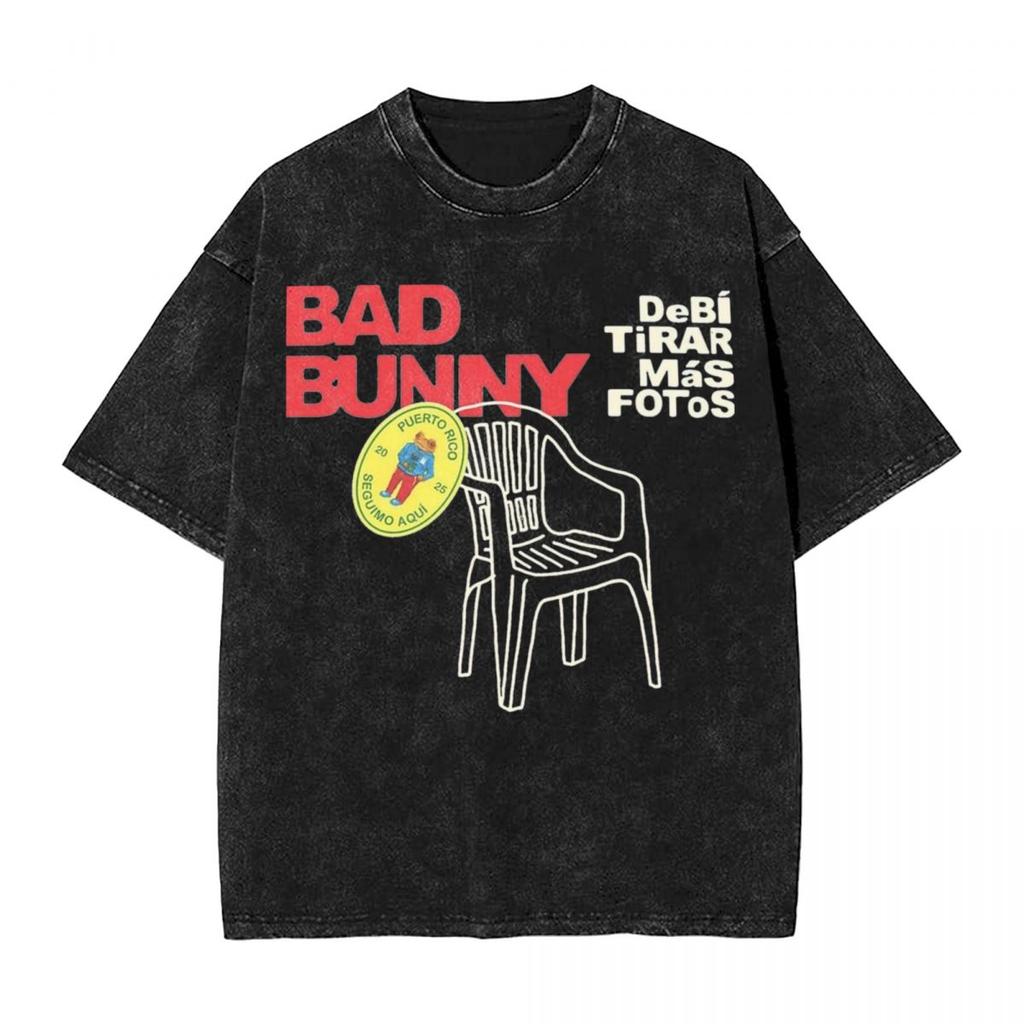 Washed T Shirts DTMF Debi Tirar Mas Fotos T-Shirts Street Bad Bunny Album Short Sleeve Summer Men Women