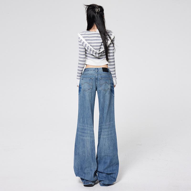 Women's Retro Micro-Flare Jeans - New Autumn Arrival, American-Style, Non-Stick, Loose, Draping, Wide-Leg Pants