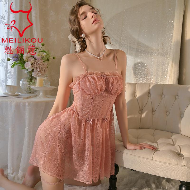 Premium suspender nightgown women's lace pajamas pure desire style home clothing dew pajamas skirt set