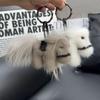 15cm Mink Fur Keychain Soft Cute Little White Horse Keychain Fur For Bag Key Fashion Plush Doll Fur Car Keychain Ornament