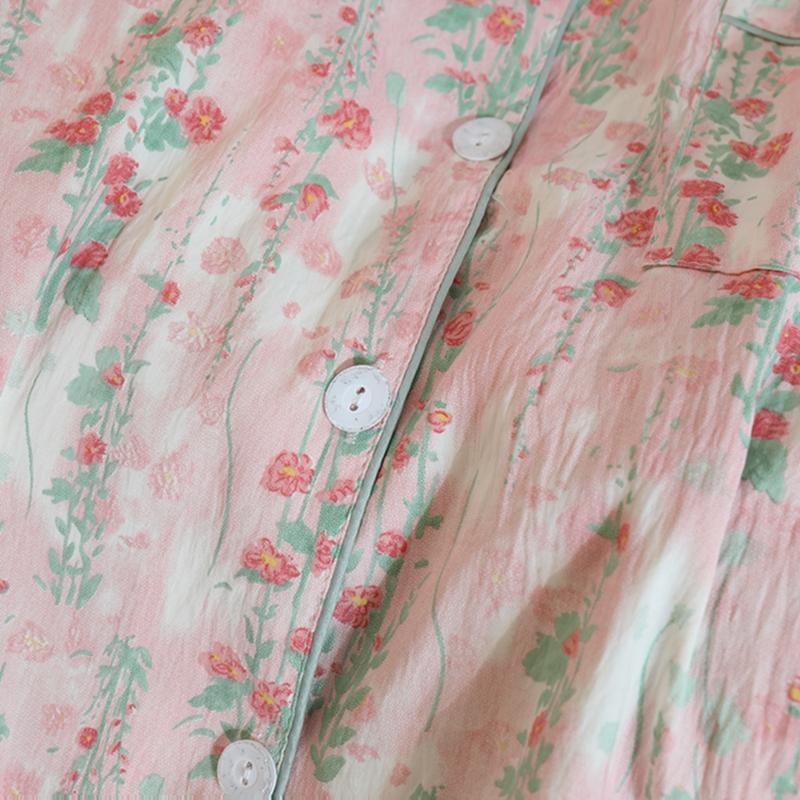 Blumendruck Damen Herbst Zweiteiliges Pyjama-Set Langarm V-Ausschnitt Oberteil Elastische Taille Hose 2 Teile Weibliche Schlafbekleidung Nachtwäsche