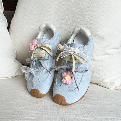 Scarpe da ginnastica tedesche con lacci doppi stile fiocco coreano da donna 2025 nuove dolci fiori comode casual sportive Scarpe Forrest Gump