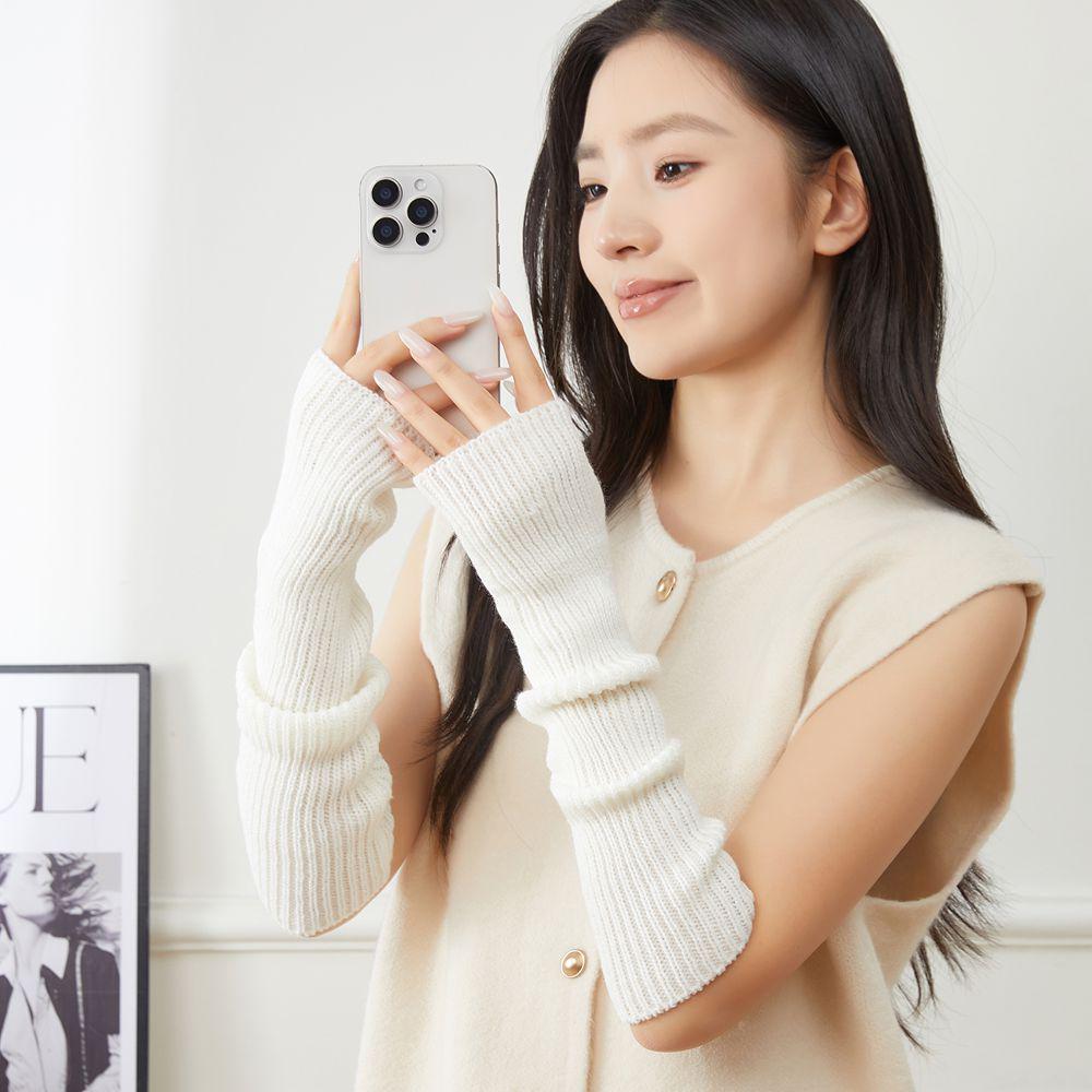 Women's Knitted Wool Long Half-Finger Gloves: Thick Long Arm Sleeves & Warmers for Autumn/Winter