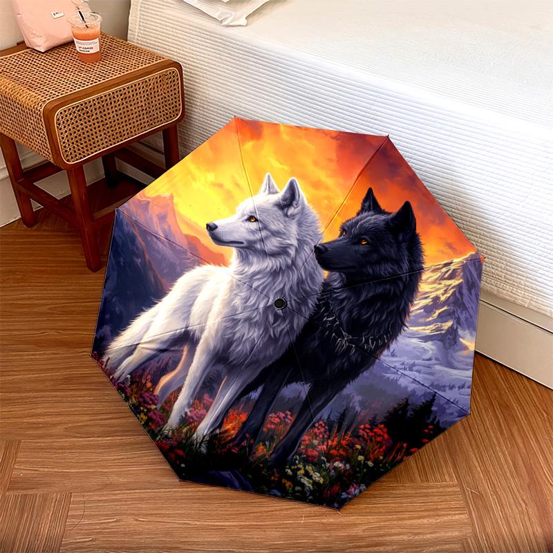 1 PC Automatic Folding Umbrella - Wolves Pattern, Portable & Foldable Design with 8 Ribs, Christmas Birthday Gifts