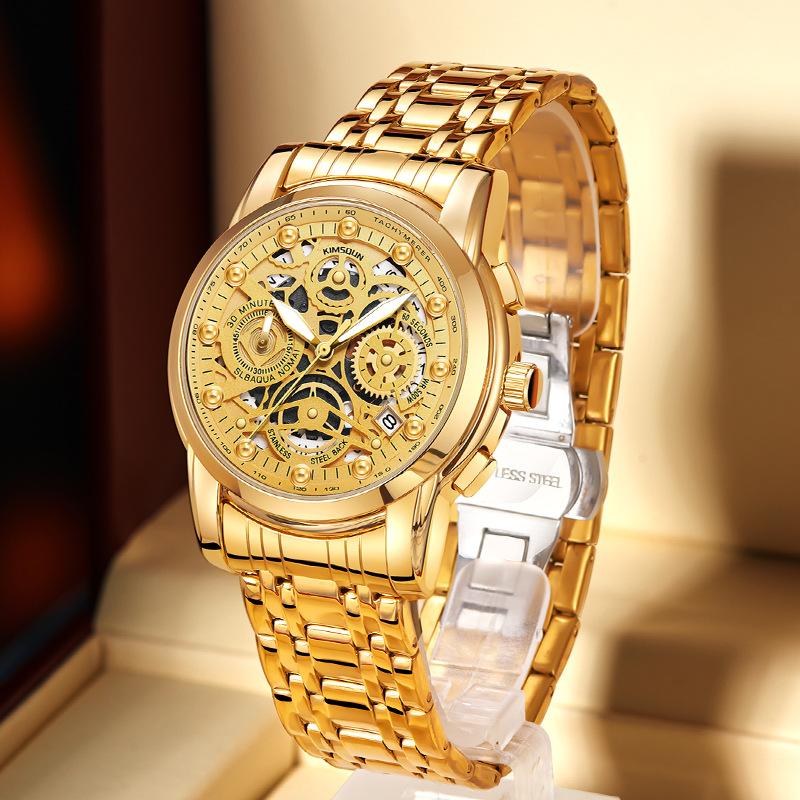 

Мужские элитные часы с ночным свечением, водонепроницаемые кварцевые часы с полым стальным ремешком