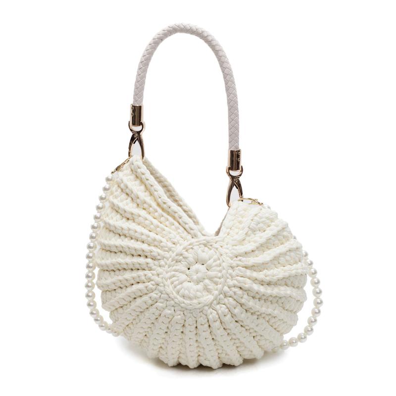

Трендовая плетеная сумка из ракушек, креативная вязаная сумка на плечо, летняя пляжная сумочка, праздничная сумка-мессенджер с жемчужной цепочкой бежевый