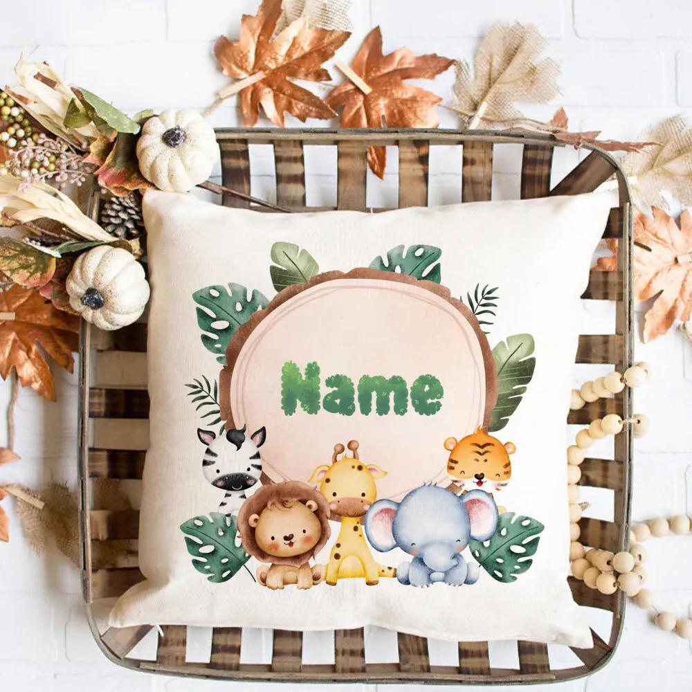 Animal Print Pillow Case Personalized Custom Name Pillow Dust Cover Bedroom Party Decoration Day Children Birthday Gift