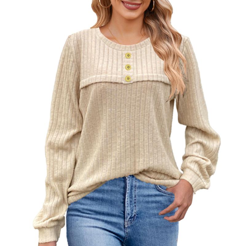 YYFS Women's Fashion Casual Spring Fall Solid Color Print Long Sleeve O-Neck Blouses & Shirts