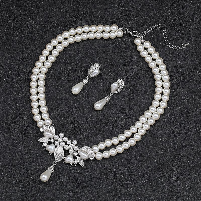 

Imitation Pearl Necklace Two Layer Pearl Necklace Earrings Jewelry Beaded Necklace
