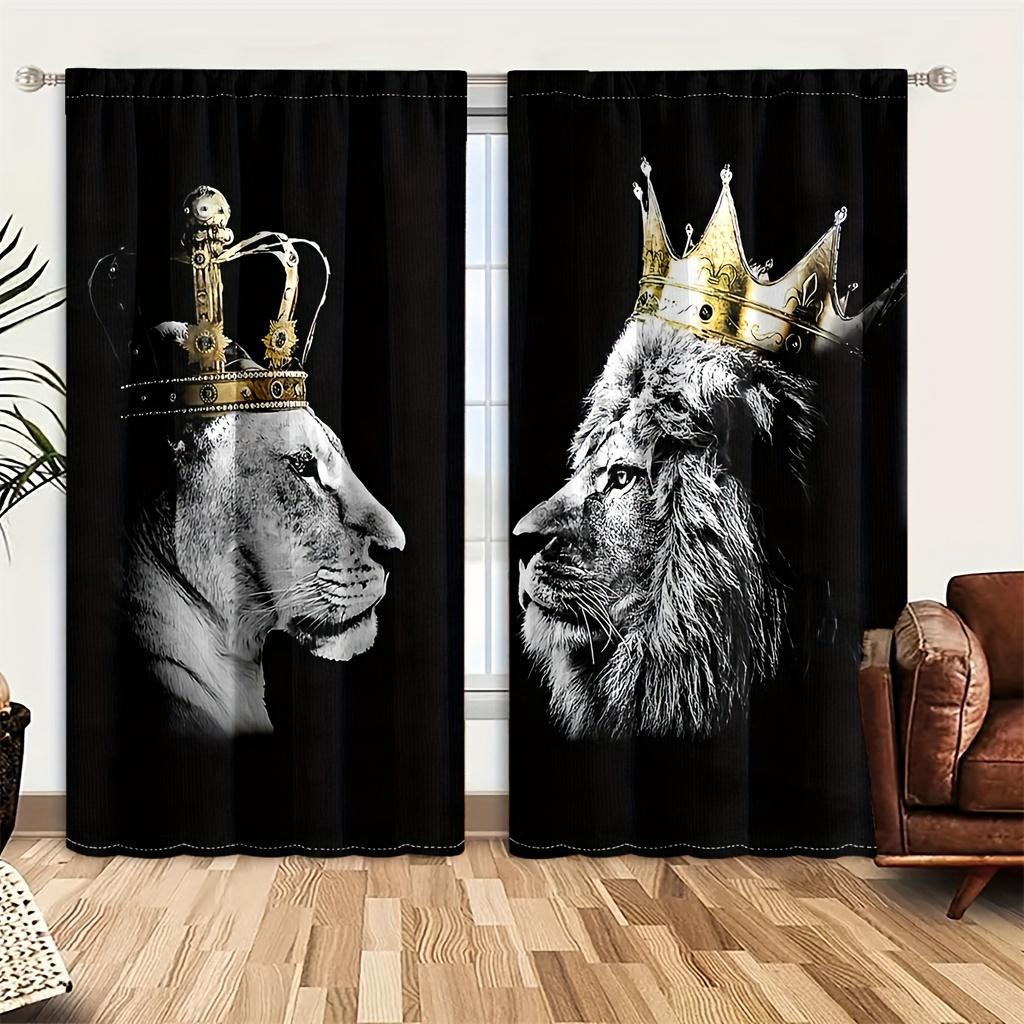 2 Stück Löwen Vorhänge Afrikanische Wildtiere Tier Fenster Vorhänge Grasland König des Dschungels Baum Fenster Vorhänge für Schlafzimmer Wohnzimmer