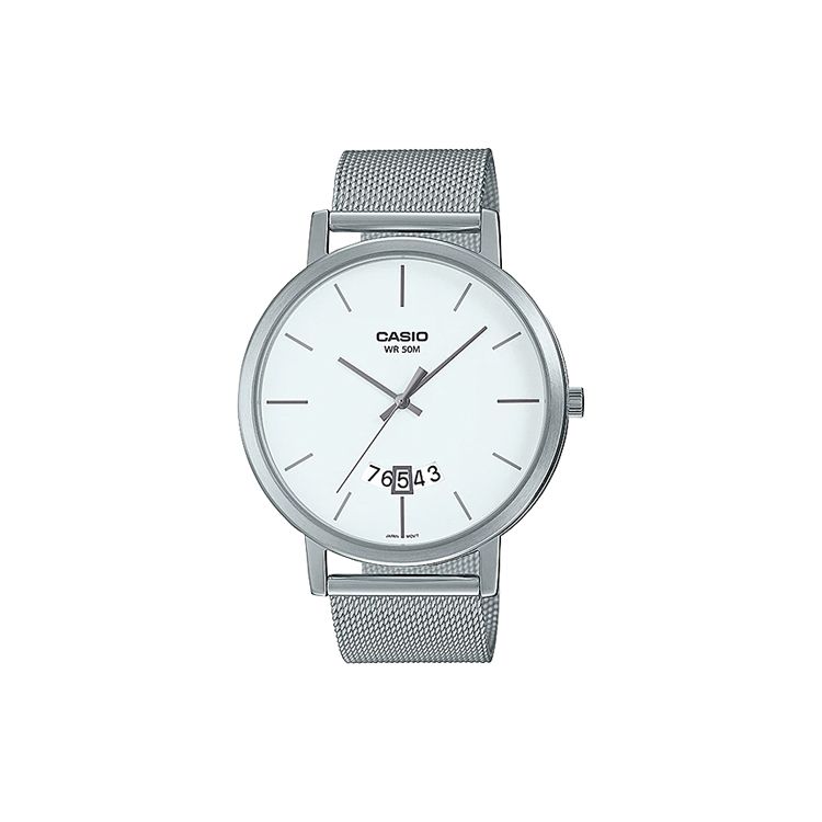 Casio Men's White Standard Series Classic Pointer Date Display Large Dial Quartz Movet Watch Watches Mtp-B100m-7Evdf