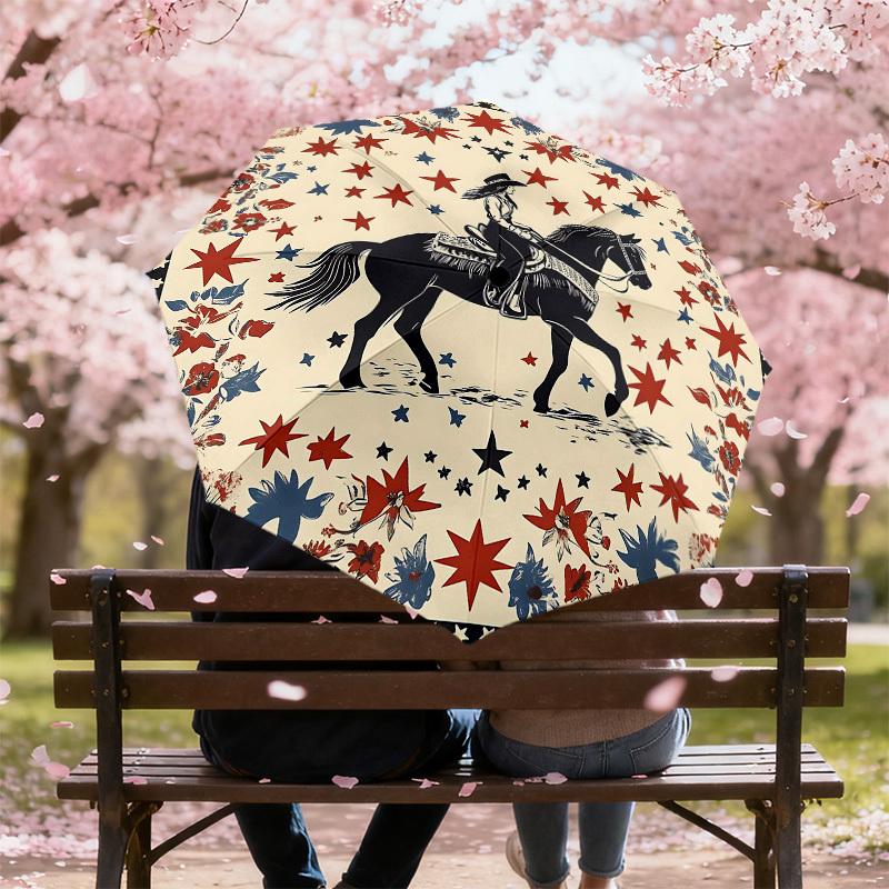 1PC Cowgirl Horse Umbrella-8-Rib Reinforced Portable Folding Travel Suitable for All Seasons Outdoor Daily Use Is an Ideal Choice  -K0335