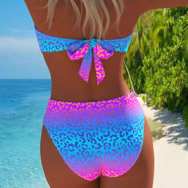 Nouveau Maillot de Bain Bikini Séparé Mode Femme Haut de Bain Sexy Tube Top Couleur Unie Style Européen et Américain