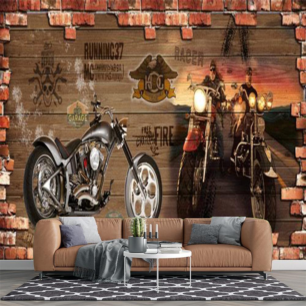

Retro Motorcycle Brick Wall Wallpaper 3d Graffiti Mural Living Room Bedroom Graffiti Wallpaper 200 cm(W) x 140 cm(H)
