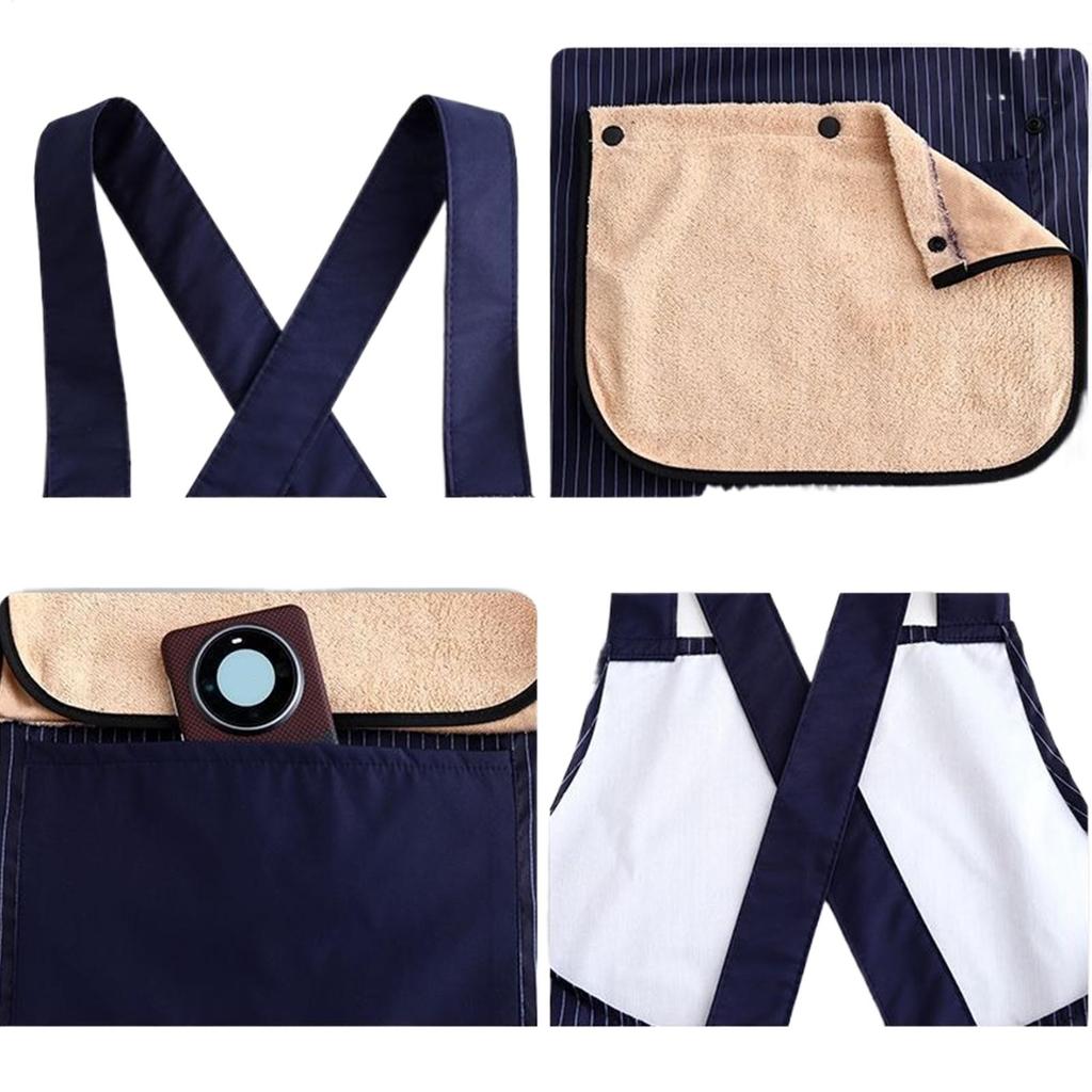 Kitchen Apron SWaterproof Leeveless Cross Back Restaurant Uniform with Removable Hand Towel Anti-fouling Cooking Baking Bibs