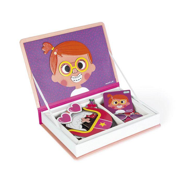 Jeu éducatif magnétique janod magnéti'book crazy faces fille - 55 magnets - dès 3 ans