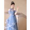 Blue Banquet Evening Dress Dress Women's 1011 New High-end Light Luxury Niche Host Advanced Sense Art Test Adult Ceremony