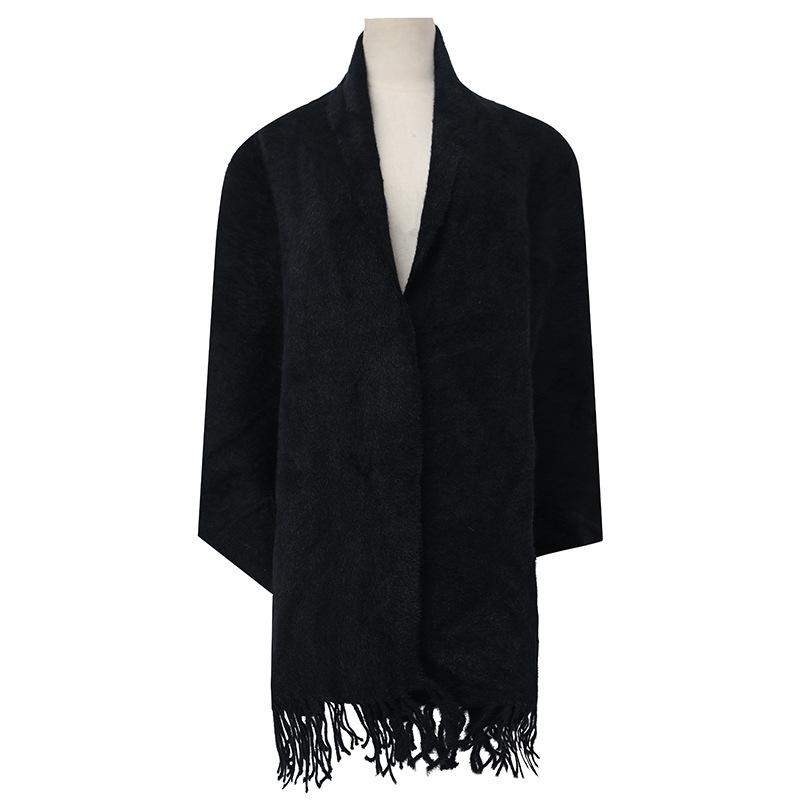 

Шаль из норки в клетку с длинными рукавами, женская теплая жаккардовая двухсторонняя вязаная накидка 65*180CM чёрный