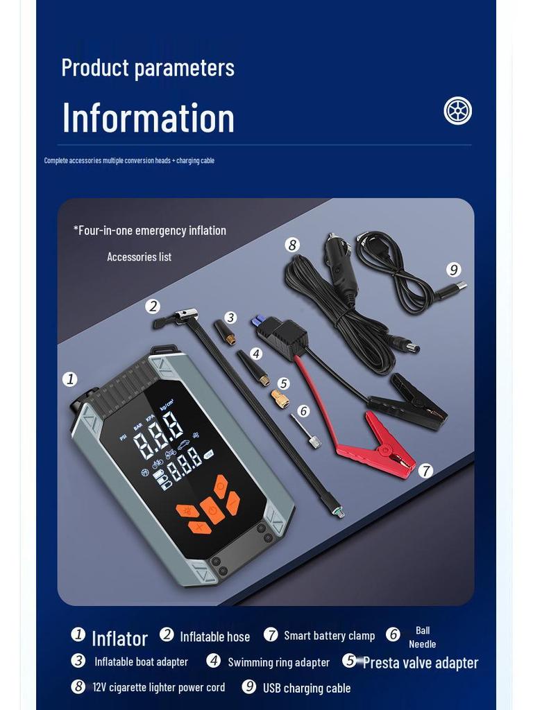 Multifunctional Car Jump Starter & Air Pump Emergency Kit