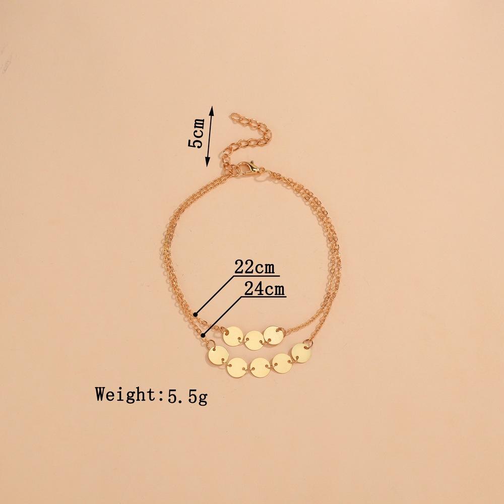 Personalized, Summer Seaside Geometric Double-layer Disc Metal Anklet Adjustable