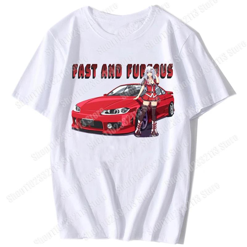 Unisex Anime Girl Car Graphic Tees Shirt Summer Short Sleeve Harajuku Casual Loose Tops Ropa Hombre