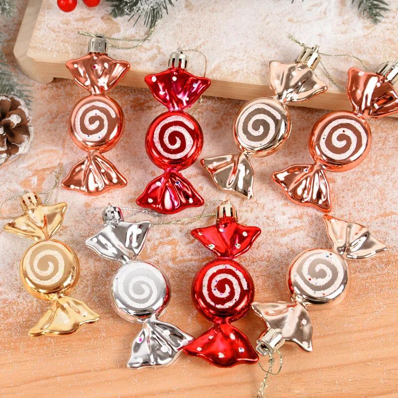 6pcs/box Christmas Candy Pendant Xmas Tree Hanging Ornaments Christmas Decorations For Home 2025 Navidad Noel New Year Kids Gift