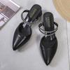 Fashion 2025Summer Korean Version Fashion Rhinestone Toe Slippers Thick-heeled Pointed Women's New Hot Hong Kong Style Two-wear Sandals