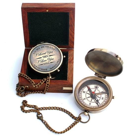 To My Husband I Loved You  Brass Camping Compass Engraved with Gift Always Have Always Will. Replica of  Nautical Gifts.