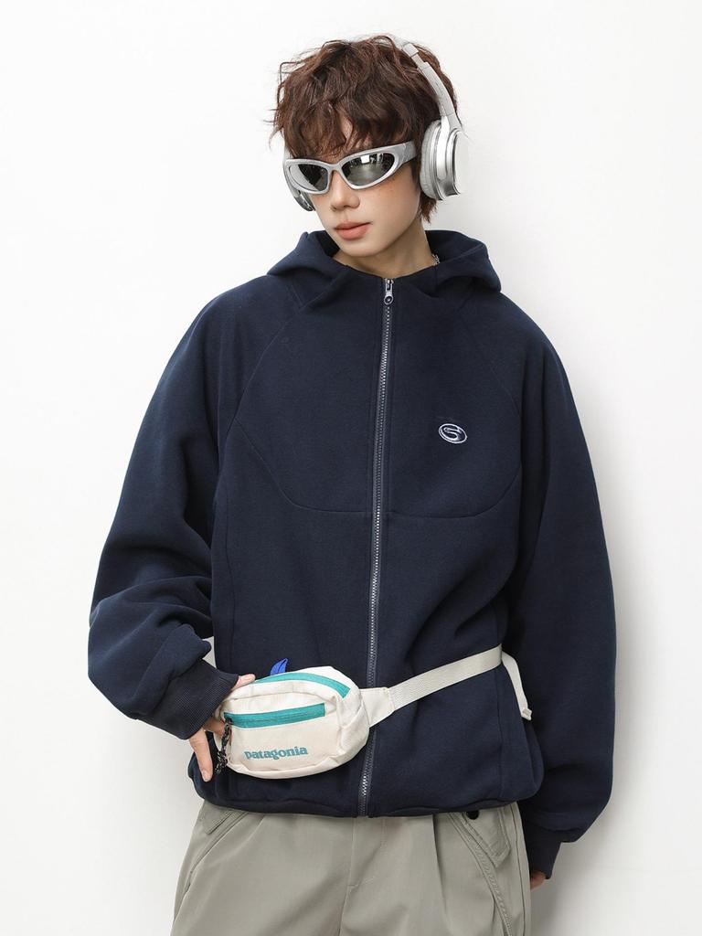 Men's Heavyweight Retro Color Block Embroidered Cardigan Hoodie Jacket