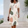 Women Plus Size Round Neck Short Sleeve Printed A Line Midi Dress