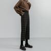 Autumn Winter Woolen Plaid Women Formal Straight High Waist Ankle Length Chic Loose Ladies Pants Pocket