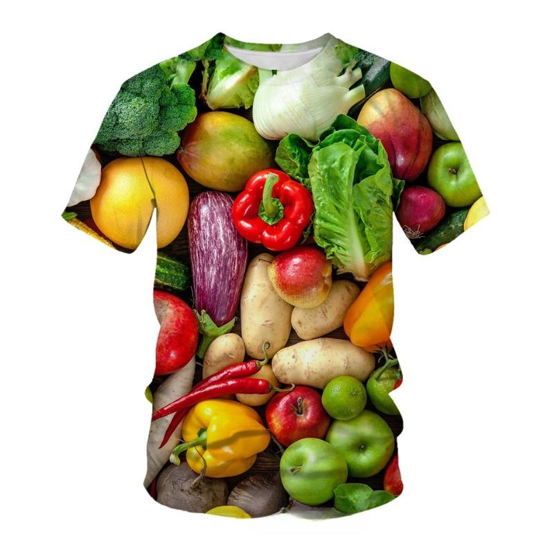 3D Digital Printed T-shirt with Vegetable Pattern Loose Round Neck Short Sleeved Men's T-shirt