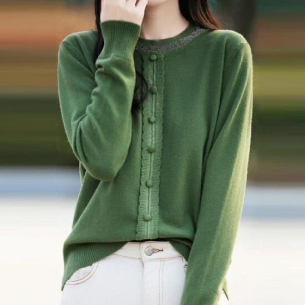 Navava Long Sleeve KniT T shirT buTTon poinT Round Neck Nk2888