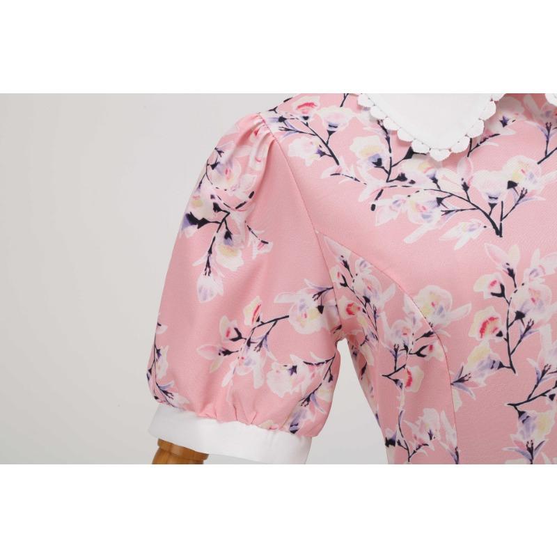 Damenbekleidung neues Produkt Stehkragen Puppenkragen Kurzarm klassisches Temperament Retro mittel und lang bedrucktes Kleid