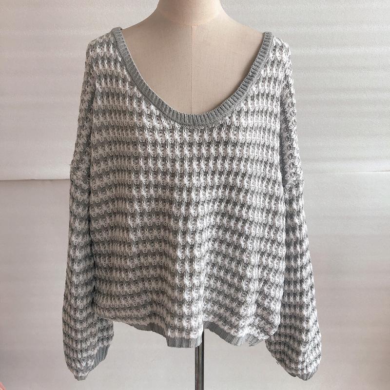 Autumn and winter new wave striped sexy bubble sleeve loose knit sweater pullover for women 3562 KTB