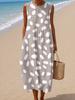 Sleeveless dress 26 new shrink pleated large version loose casual round neck digital printing - bamboo hemp