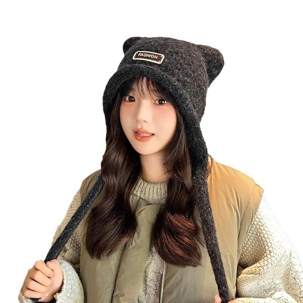 New Thickened Cute Ear Hat Windproof Coldproof Knitted Hat Spicy Girl Hat Girl Boy