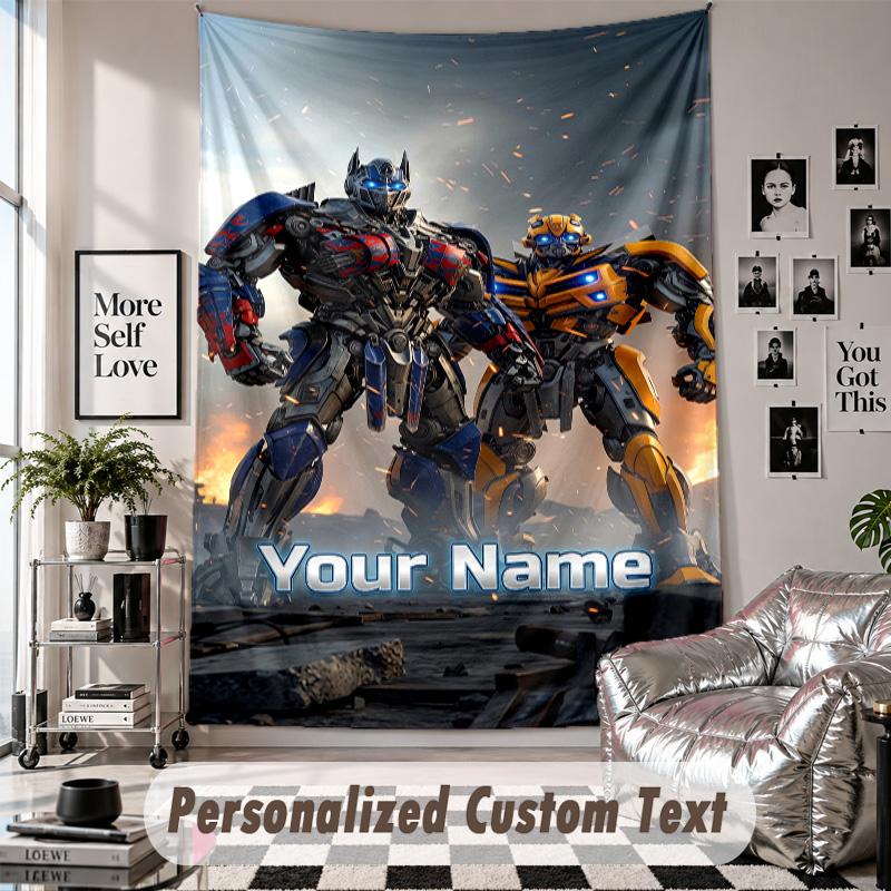Wall Hanging Tapestry With Custom Name & Text, Transformers Decorative Tapestry For Bedroom
