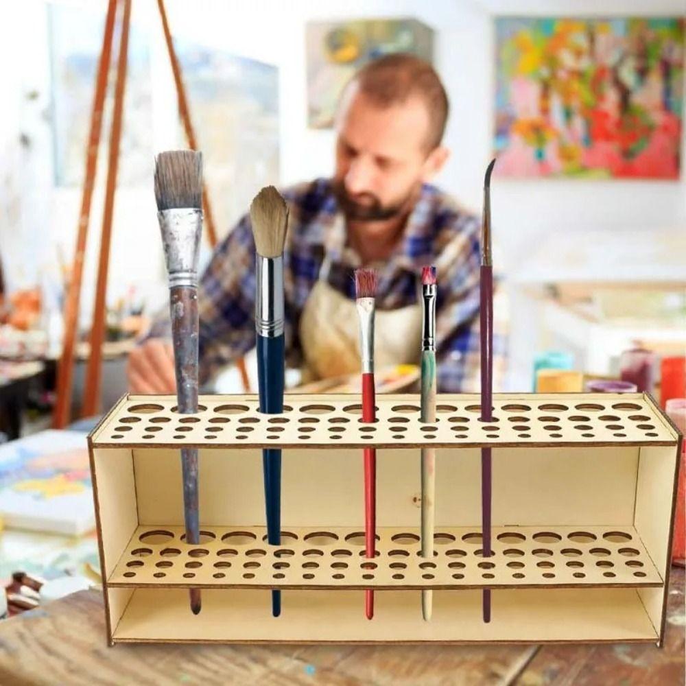 Household Paint Brush Holder Wooden Frame Cosmetic Brushes Shelf Desk Organizer  Art Supply