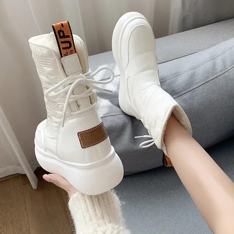 Fashion Warm Fur Ankle Furry Boots Women Snow Shoes Platform Pu Short Leather Boot Winter Thick Plush 2025 White Botas Mujer 40