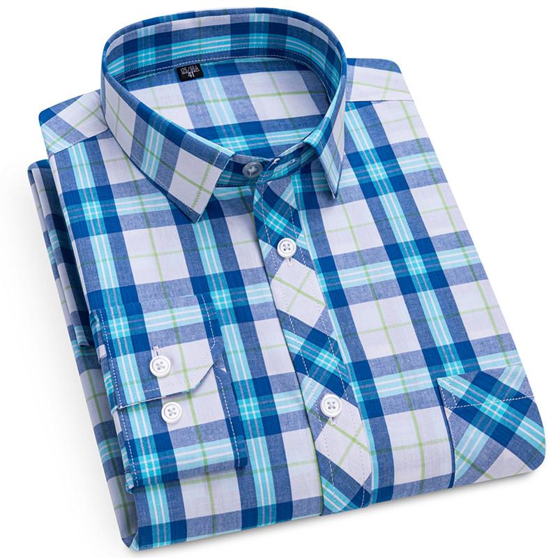 Fashion Spring Autumn Men's Plaid Shirts Long Sleeve 100% Pure Cotton Good Quality Thin Soft Classic Basic Casual Male Clothing