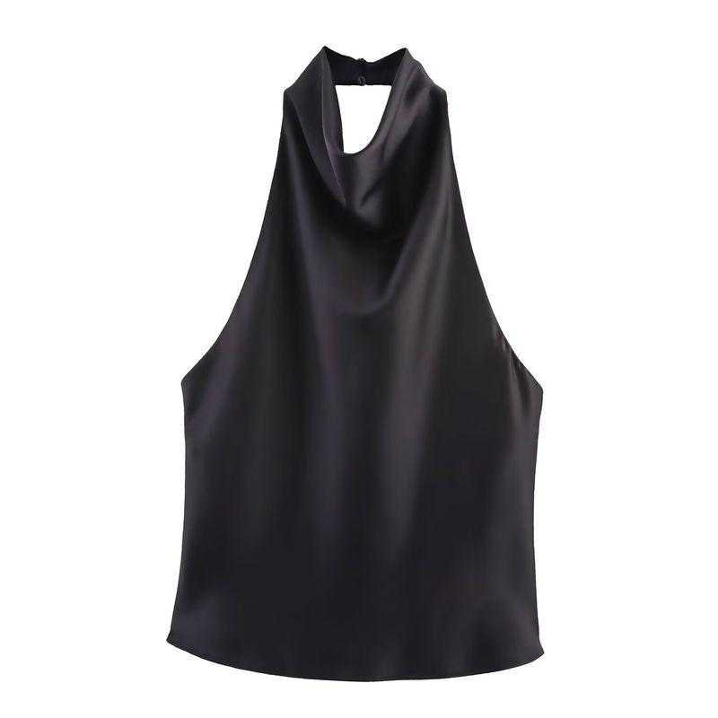Araltay New Arrival Fashion Style Women's Clothing Fashion All-Match Pure Color Silk Satin Texture Halter Top 3203317