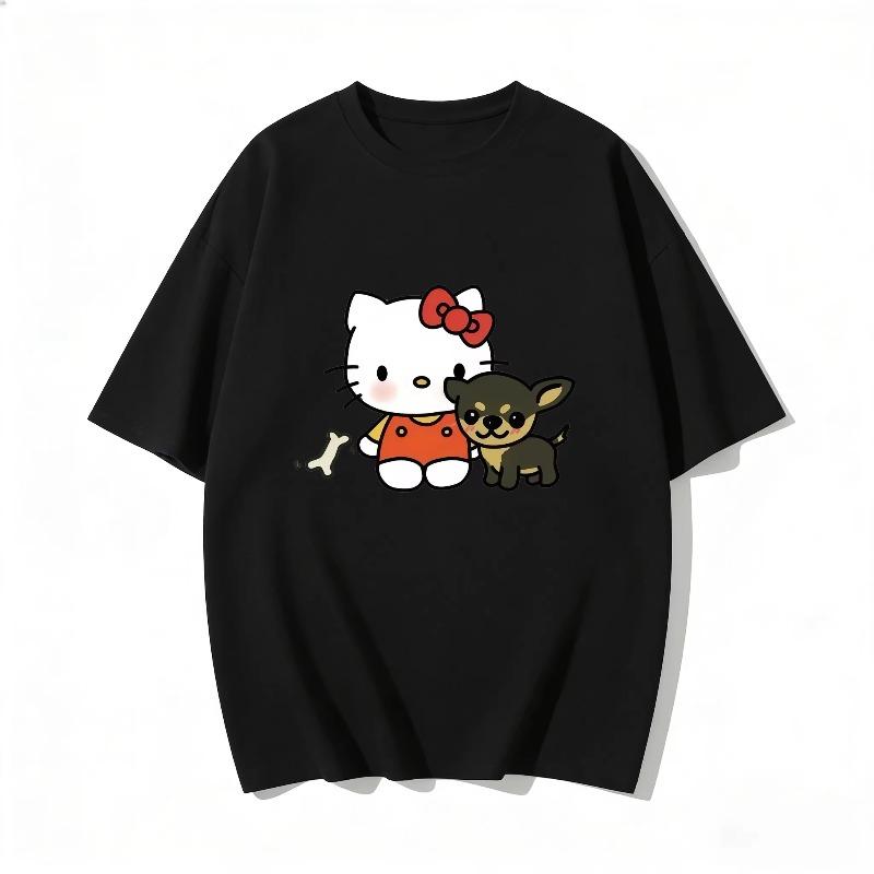 Hello Kitty Cartoon Printed Short Sleeve Cotton Tshirt 2026 Summer Casual Fashion Women Tshirt Y2K Fun Round Neck Womens Top