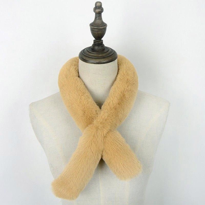 New Imitation Rex Rabbit Fur Scarf Korean Version  Thin Strips  Versatile Fur Scarf Small Cross  Plush Long Narrow Collar Thickened for Women