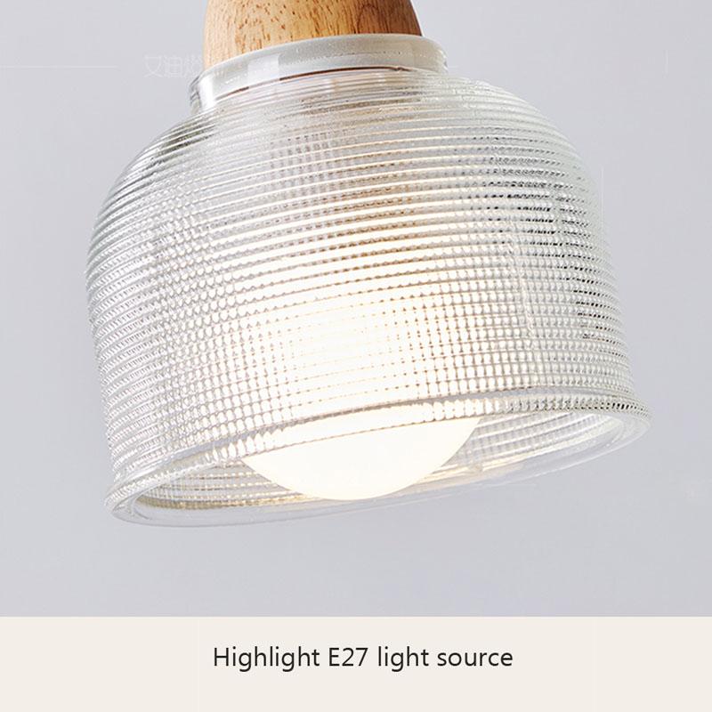 Nordic glass pendant lamp Japanese log wind cafe restaurant three small chandelier bedroom bedside bar dining table lamps