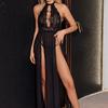 Popular European and American Suspender Skirt Mesh Perspective Sex Underwear Vacation Long Skirt Evening Dress Neck Hanging